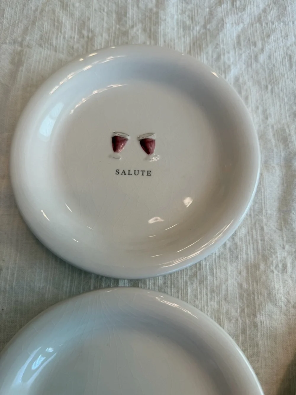 Williams Sonoma Cheers 6 White Ceramic cheers desert 6” plates